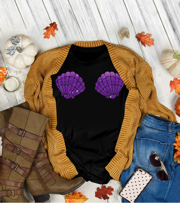Festival Mermaid Purple Seashell Top Bra Party T-Shirt