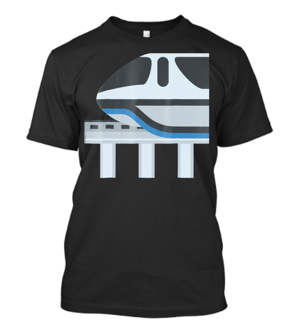 Monorail Train Iconic Side View Blue And Gray Striping Elevated Track T-Shirt