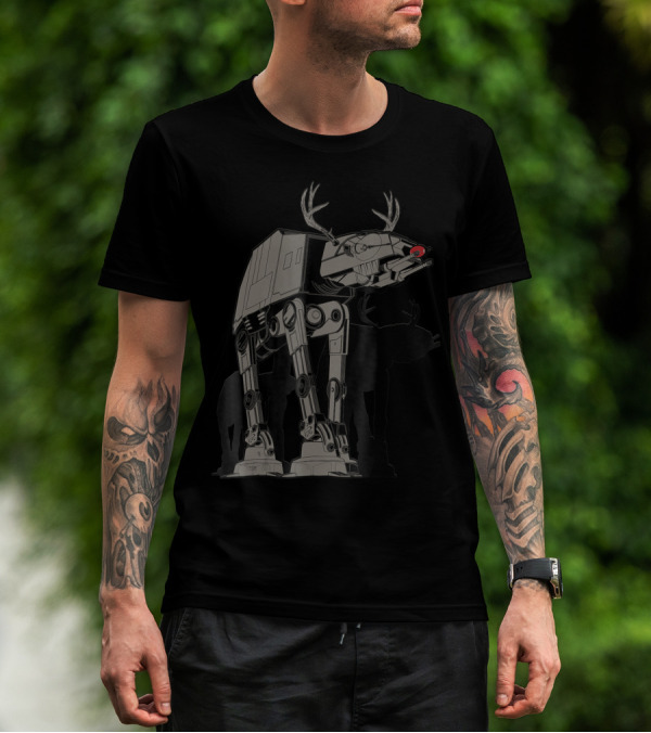 Star Wars AT-AT Reindeer Christmas Concept With Antlers And Red Nose T-Shirt