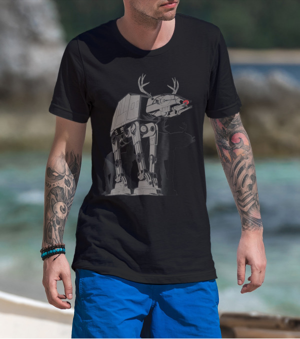 Star Wars AT-AT Reindeer Christmas Concept With Antlers And Red Nose T-Shirt