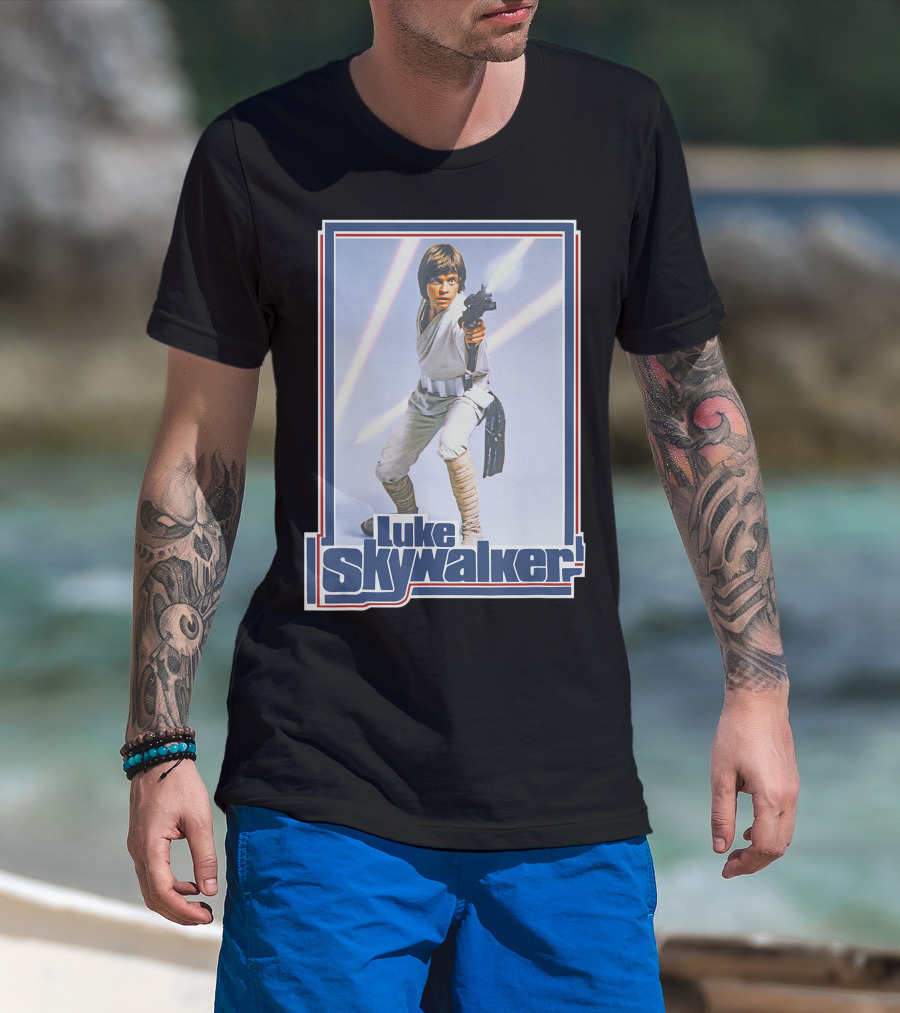Star Wars Luke Skywalker 1970s Style Retro Laser Blaster Image T-Shirt