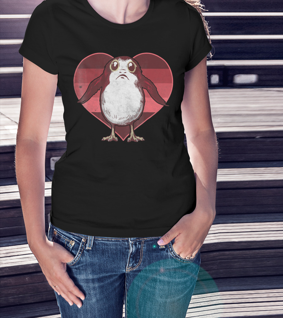 Star Wars Porg Inside Red Pink Striped Heart Valentine T-Shirt