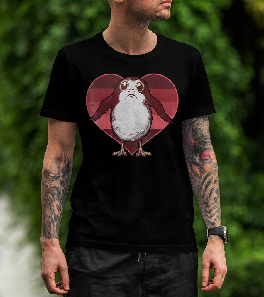 Star Wars Porg Inside Red Pink Striped Heart Valentine T-Shirt