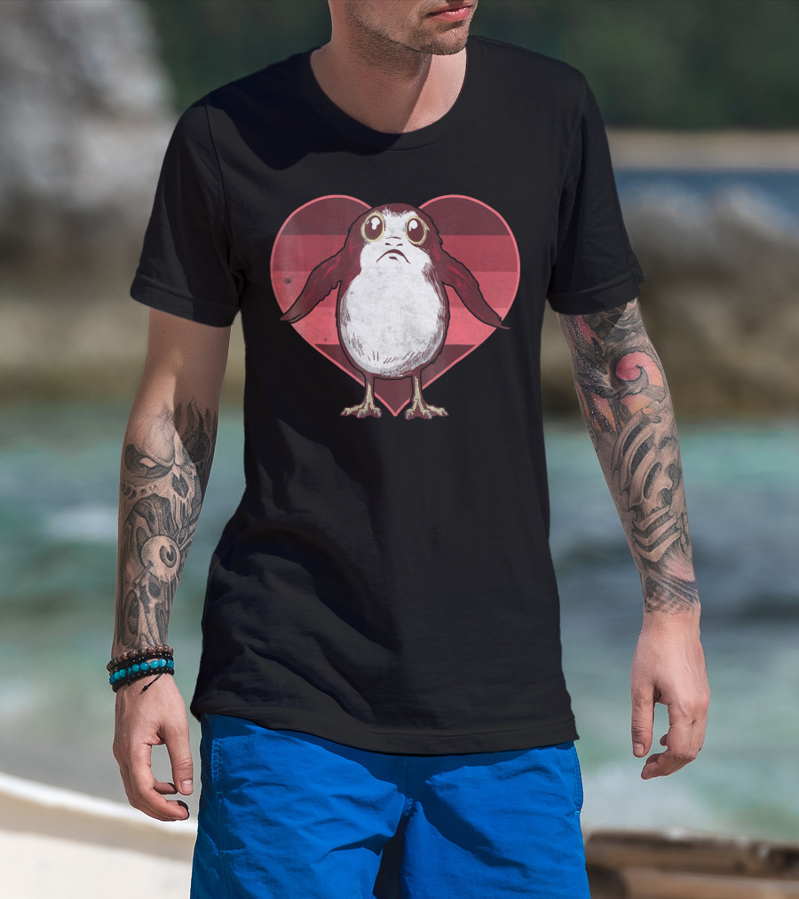 Star Wars Porg Inside Red Pink Striped Heart Valentine T-Shirt