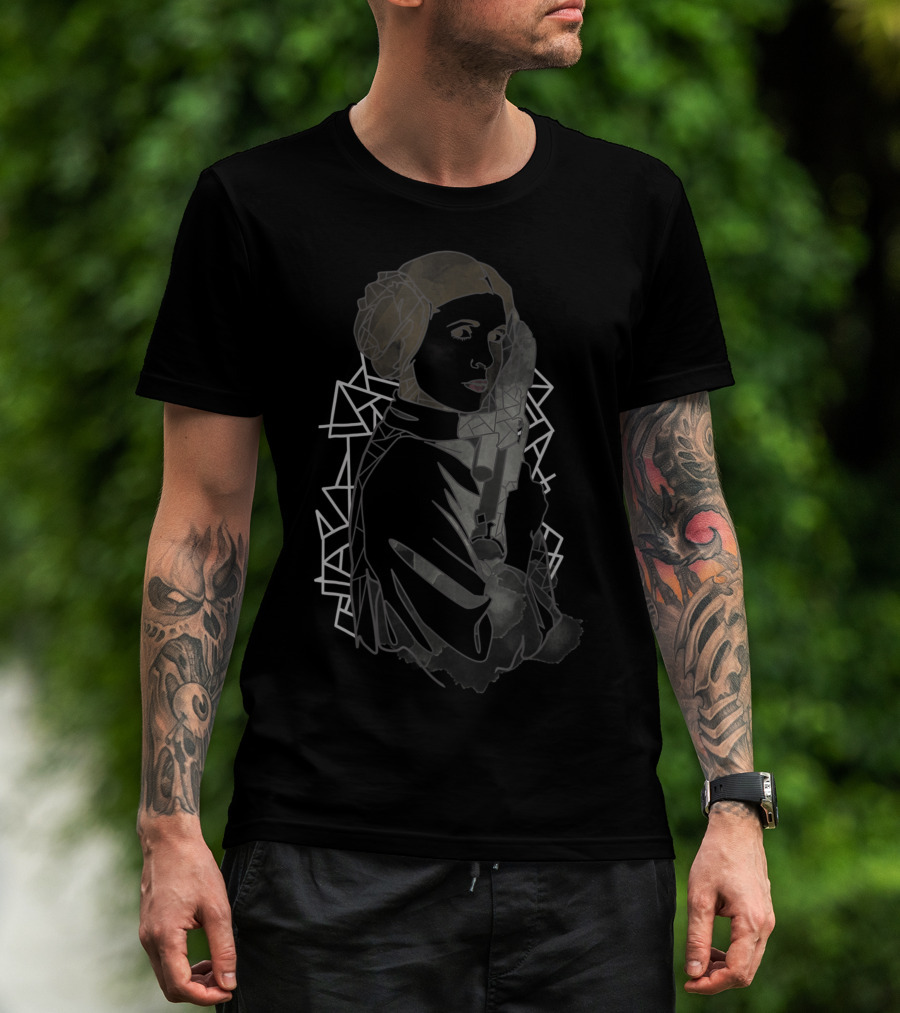 Star Wars Geometric Line Drawing Of Princess Leia With Blaster Iconic T-Shirt