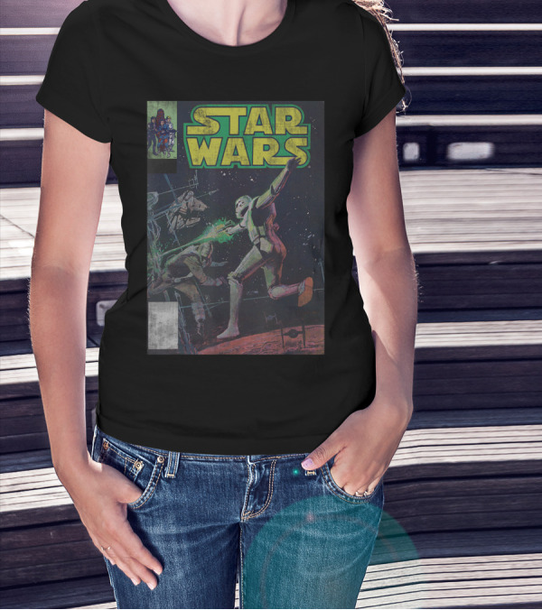 Star Wars Stormtrooper Vintage Comic Cover Battle Scene T-Shirt
