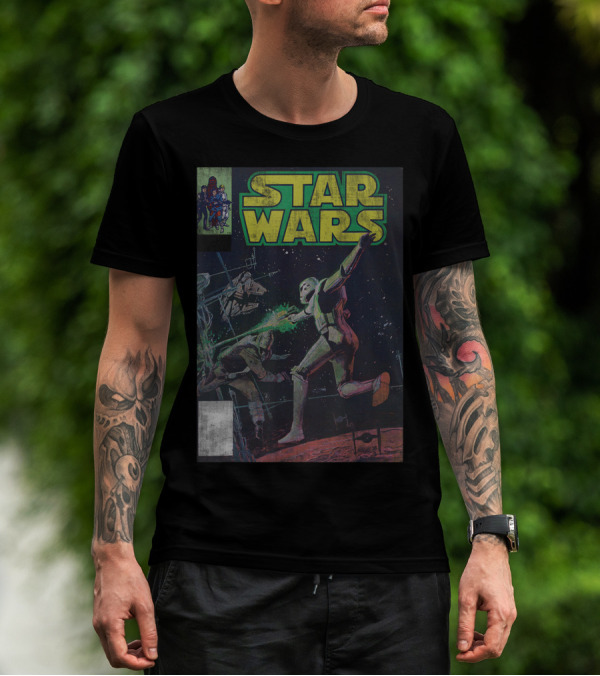 Star Wars Stormtrooper Vintage Comic Cover Battle Scene T-Shirt