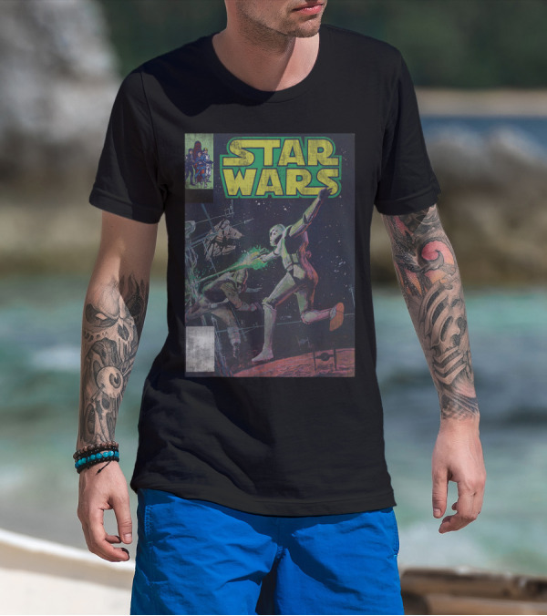 Star Wars Stormtrooper Vintage Comic Cover Battle Scene T-Shirt