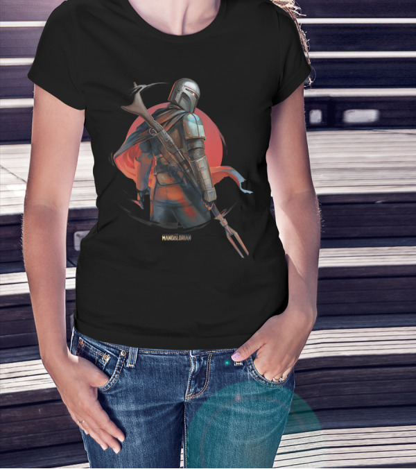 The Mandalorian Star Wars Detailed Artwork With Red Circle Background T-Shirt