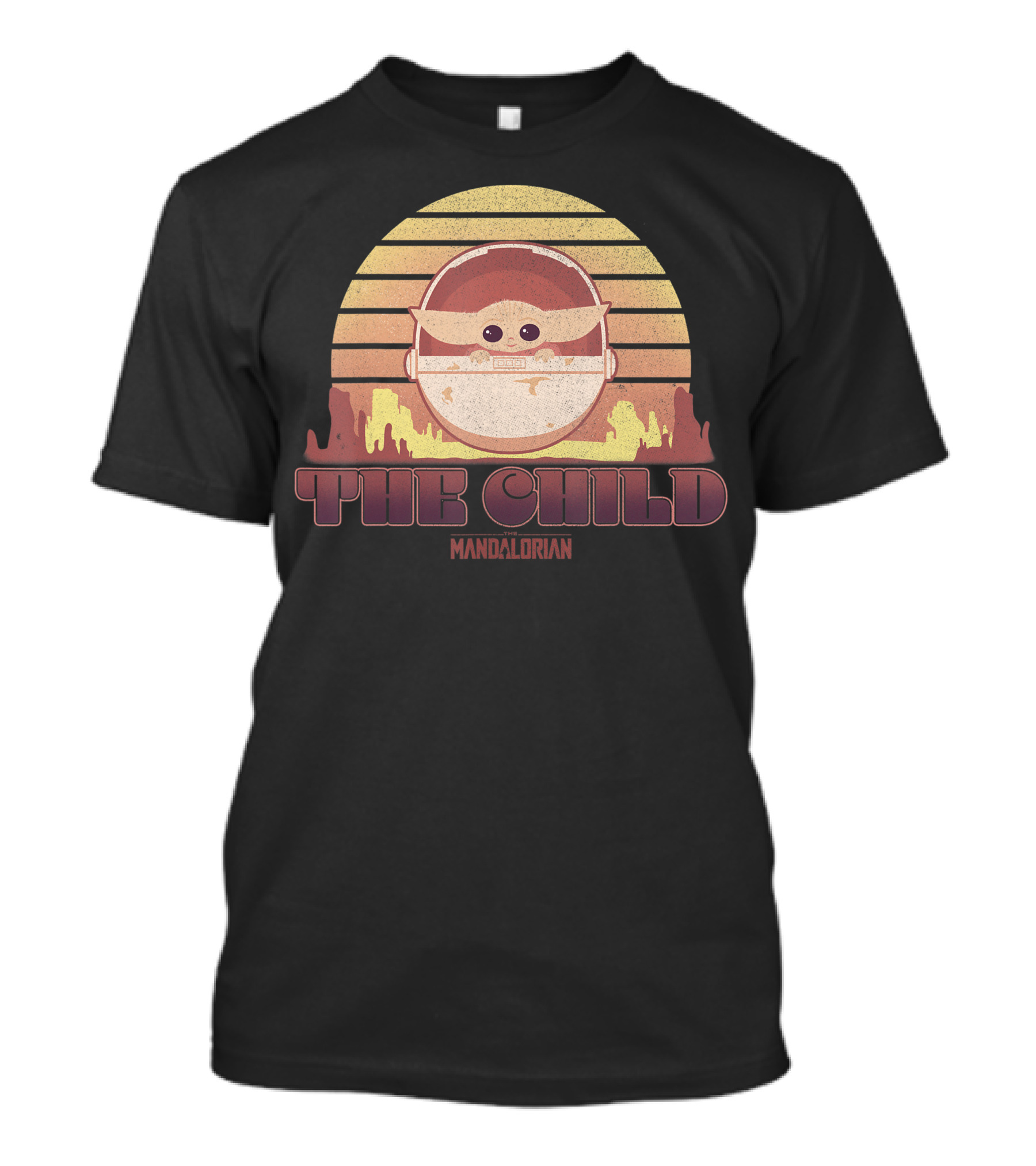 Star Wars The Mandalorian The Child Retro Sunset Scene T-Shirt
