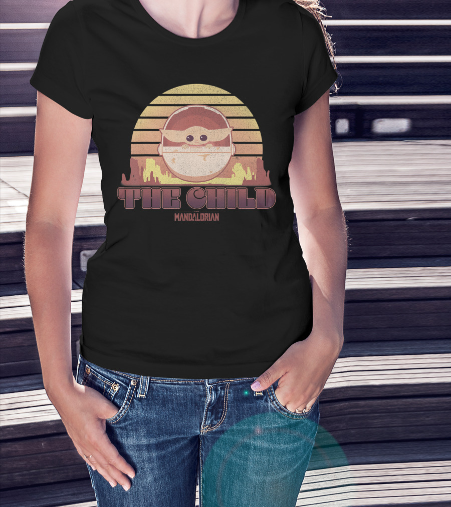 Star Wars The Mandalorian The Child Retro Sunset Scene T-Shirt