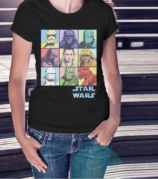 Star Wars The Rise Of Skywalker Group Shot Characters Pastel Color Panels T-Shirt