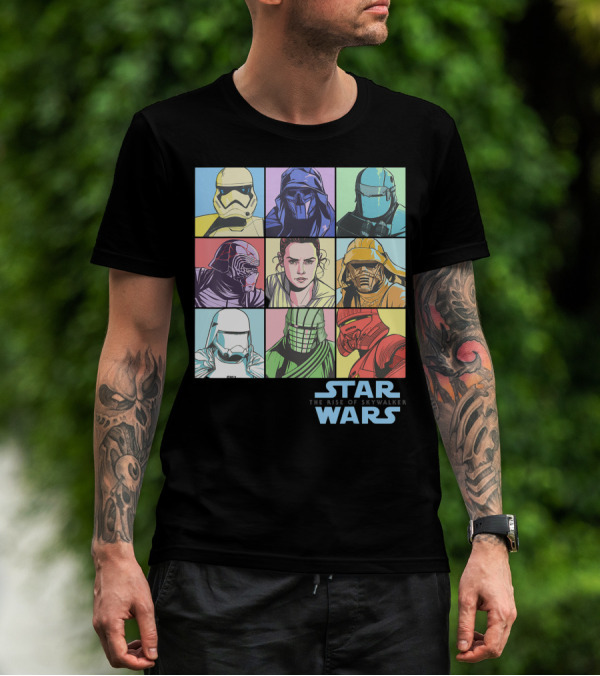 Star Wars The Rise Of Skywalker Group Shot Characters Pastel Color Panels T-Shirt