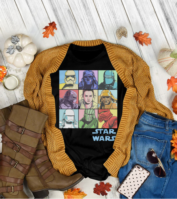 Star Wars The Rise Of Skywalker Group Shot Characters Pastel Color Panels T-Shirt