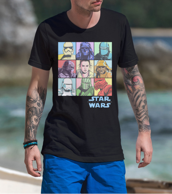 Star Wars The Rise Of Skywalker Group Shot Characters Pastel Color Panels T-Shirt