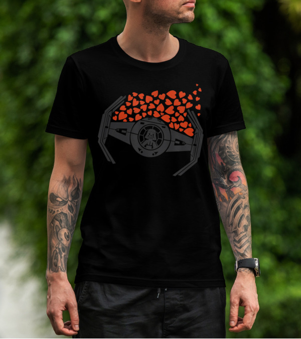 Star Wars Darth Vader Tie Fighter Valentine's Day Hearts T-Shirt