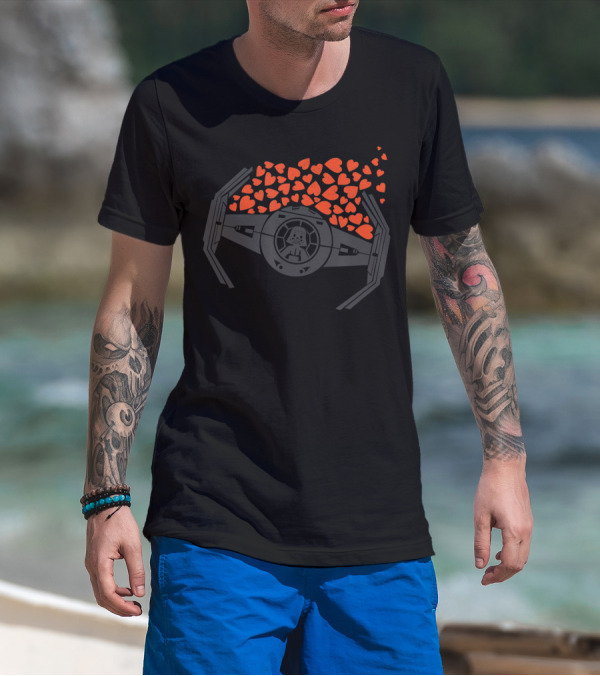 Star Wars Darth Vader Tie Fighter Valentine's Day Hearts T-Shirt