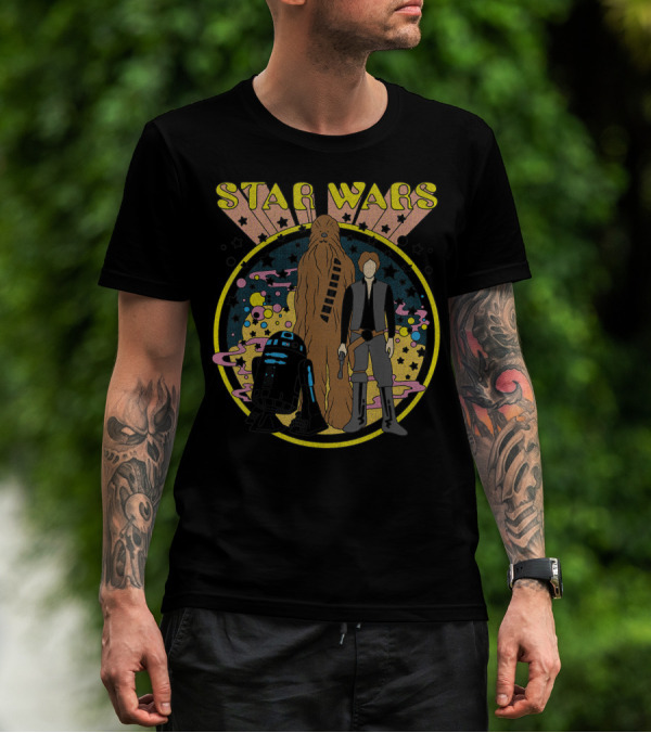 Star Wars Vintage Psych Rebels Chewbacca Han Solo R2-D2 T-Shirt