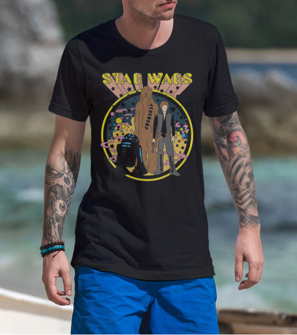 Star Wars Vintage Psych Rebels Chewbacca Han Solo R2-D2 T-Shirt