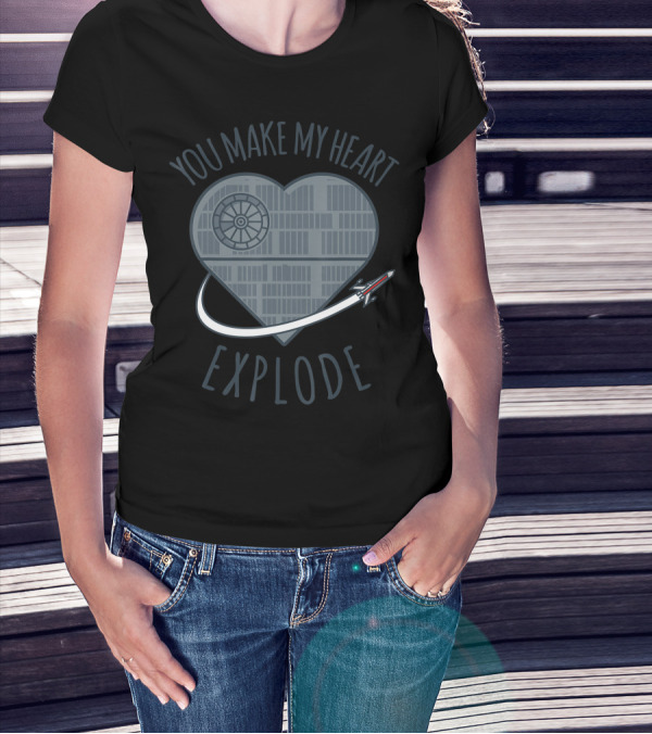 Star Wars You Make My Heart Explode Valentine's Day Millennium Falcon X-Wing T-Shirt