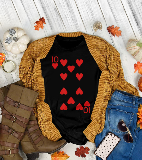 Ten Of Hearts Royal Flush Playing Cards Halloween Costume T-Shirt