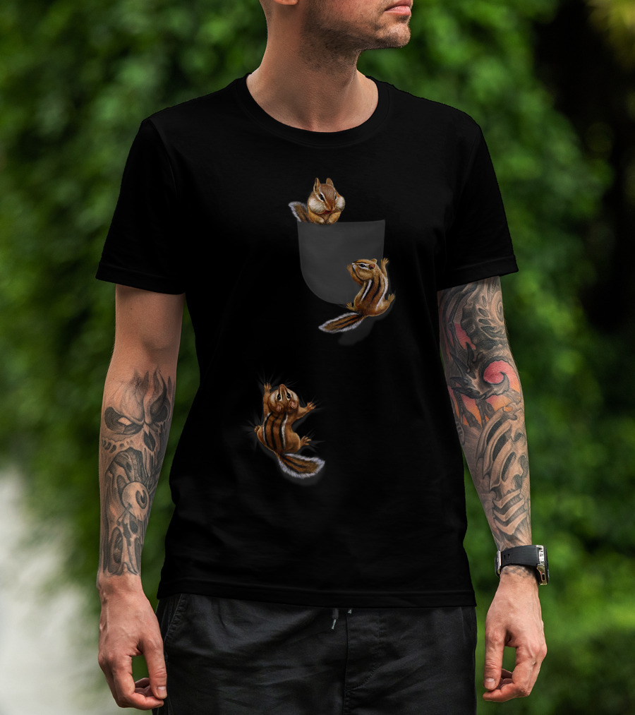 T Cute Squirrel Climbing Playing In Pocket Chipmunk T-Shirt