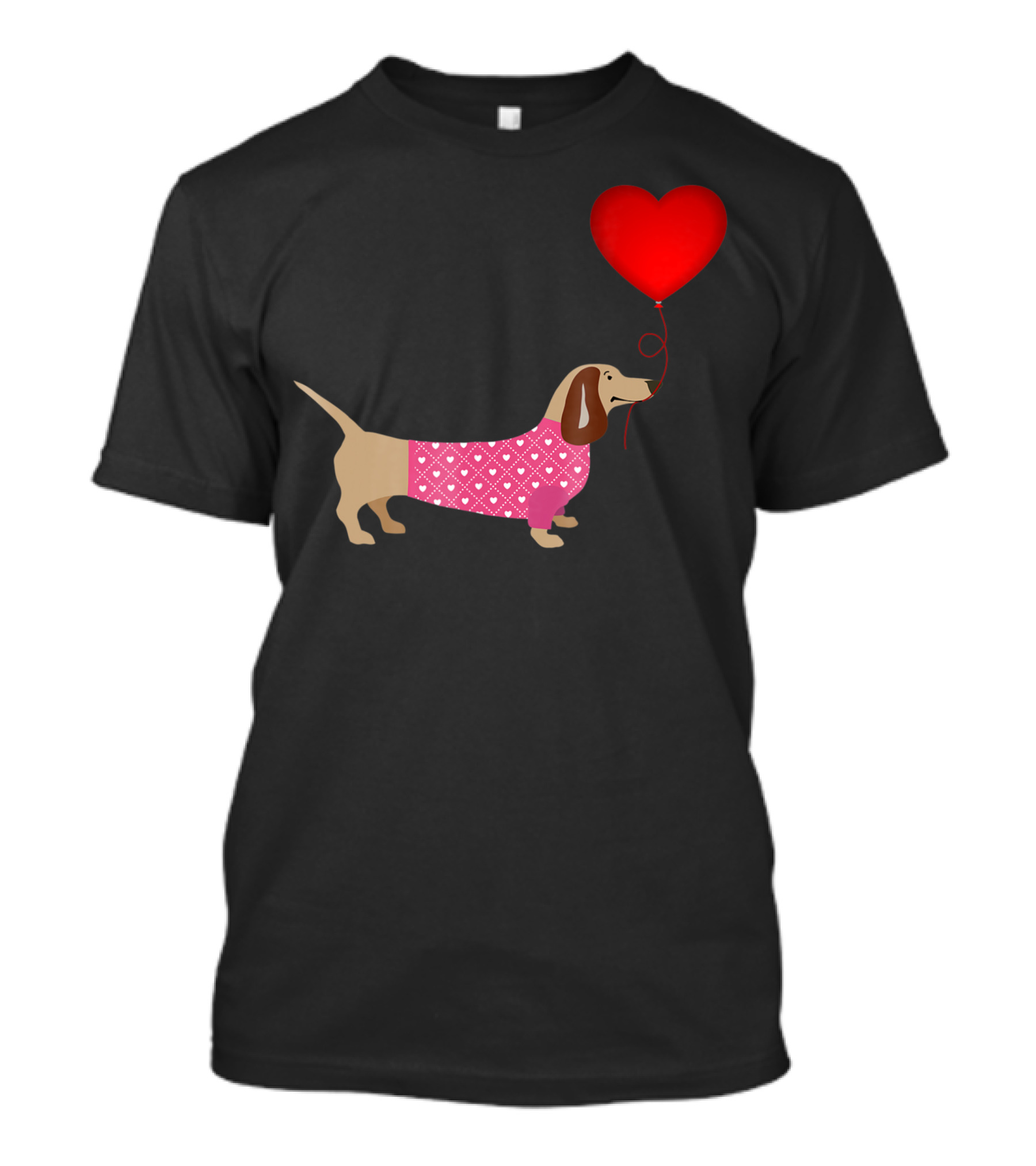 Valentines Wiener Dachshund Doxie With Heart Balloon In Dog Dress T-Shirt
