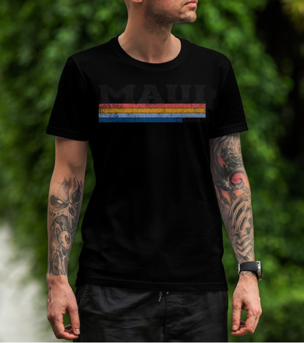 Maui Hawaii Vintage 1980s Style Retro Stripes T-Shirt