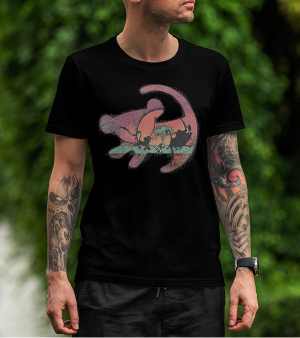 Disney The Lion King Simba Timon Pumbaa Silhouette Vintage Sunset T-Shirt