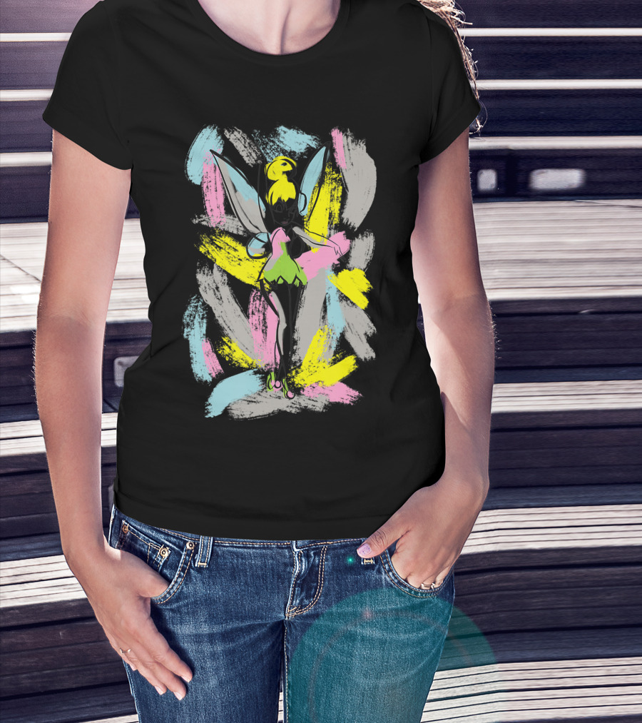 Disney Tinker Bell Colorful Abstract Brushstrokes T-Shirt