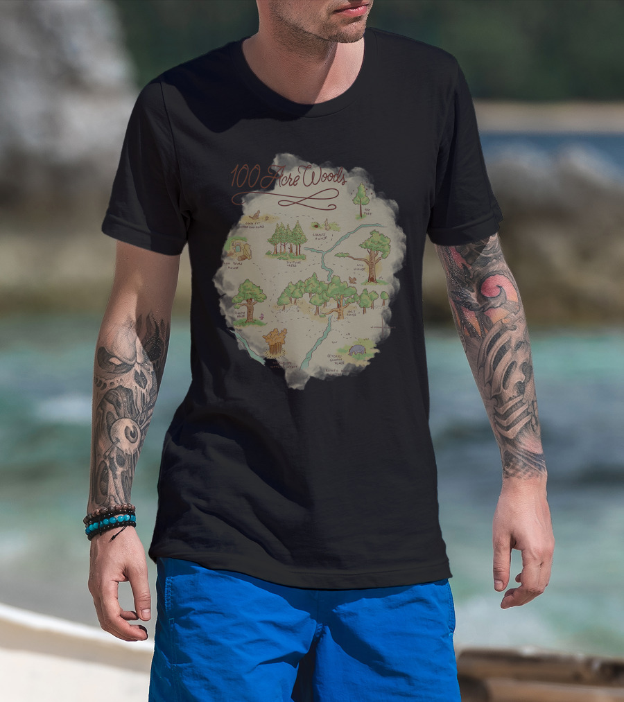 Disney Winnie The Pooh 100 Acre Woods Map With Iconic Locations And Characters T-Shirt