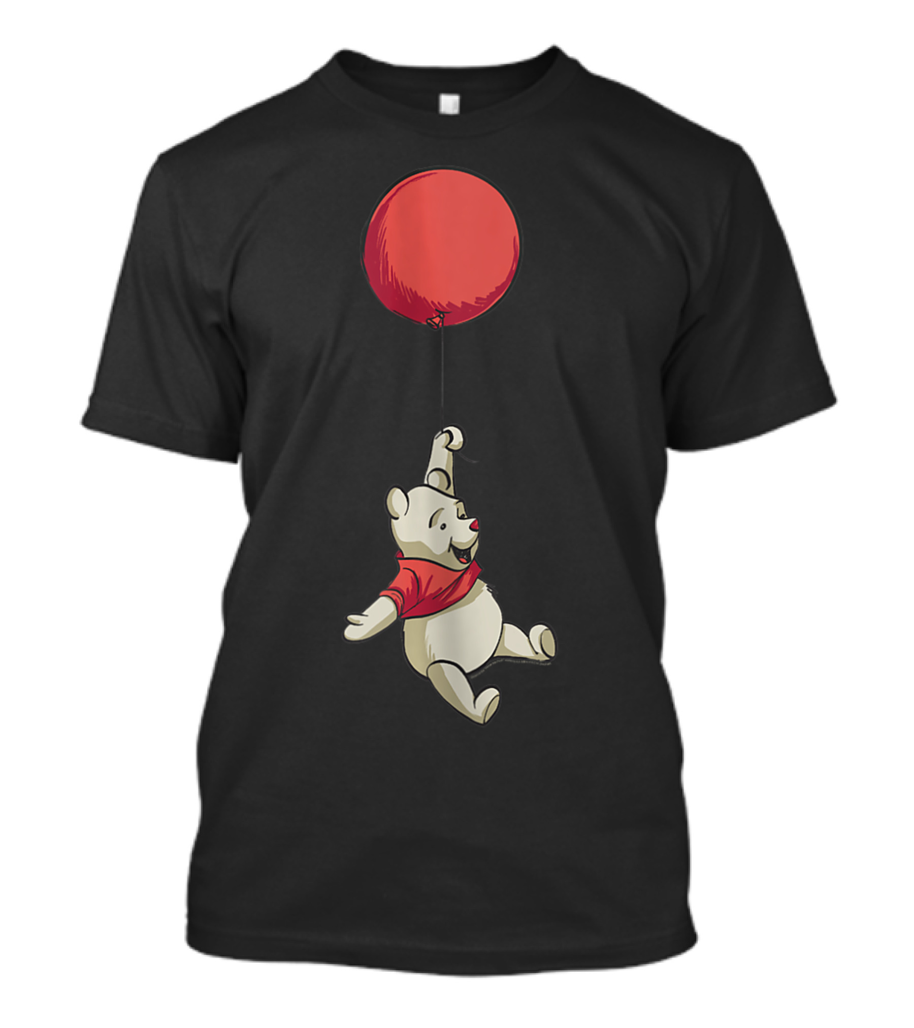 Disney Winnie The Pooh Hanging From Red Balloon Floating Along T-Shirt