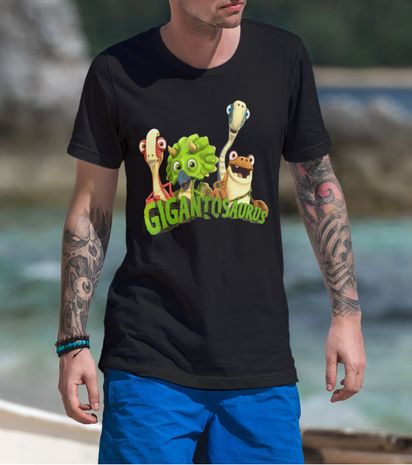 Gigantosaurus With Four Smiling Cartoon Dinosaurs T-Shirt