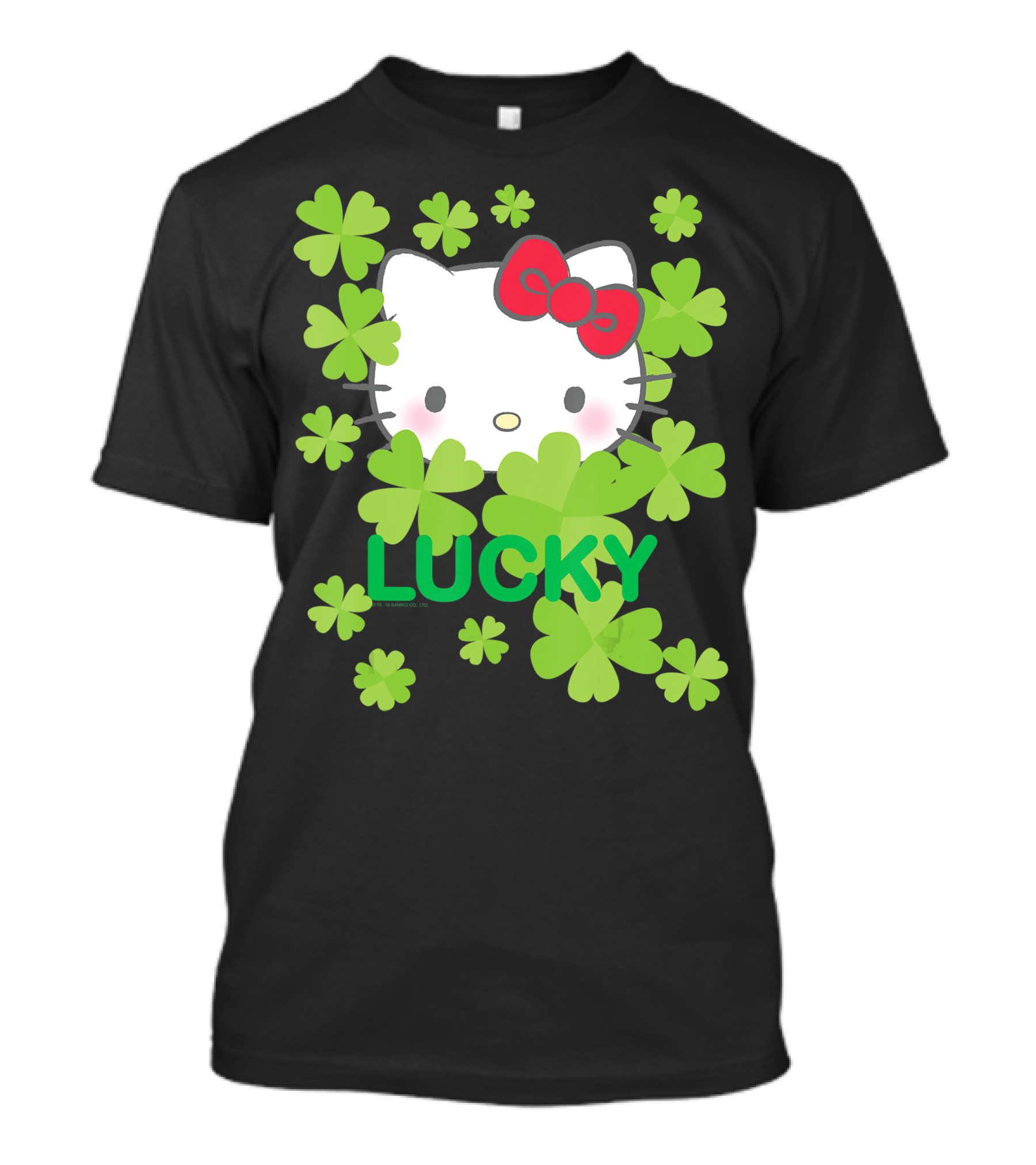 Hello Kitty Lucky Clover Surrounded By Green Clovers And Red Bow T-Shirt