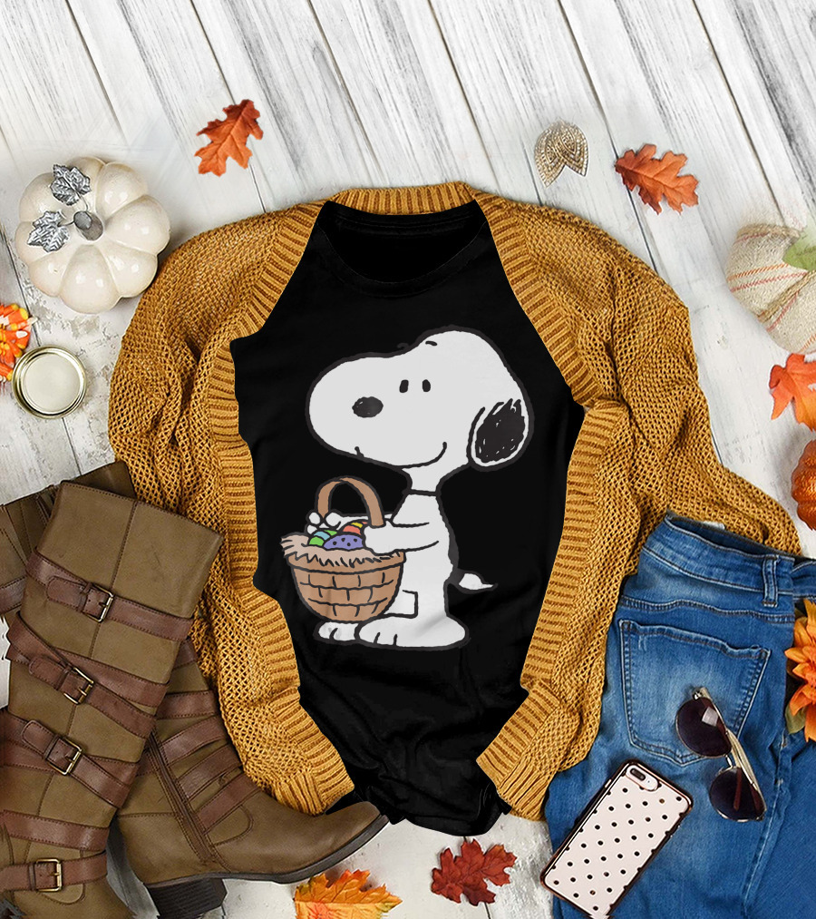 Peanuts Snoopy Holding Easter Basket With Eggs 8X T-Shirt