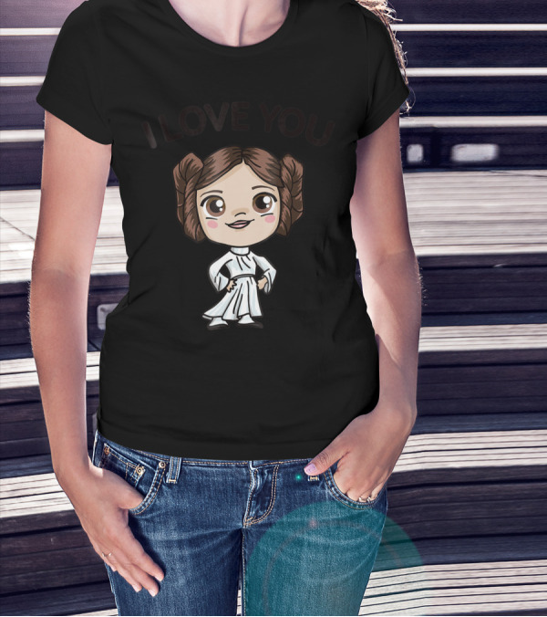 Star Wars Princess Leia Chibi Cartoon I Love You T-Shirt
