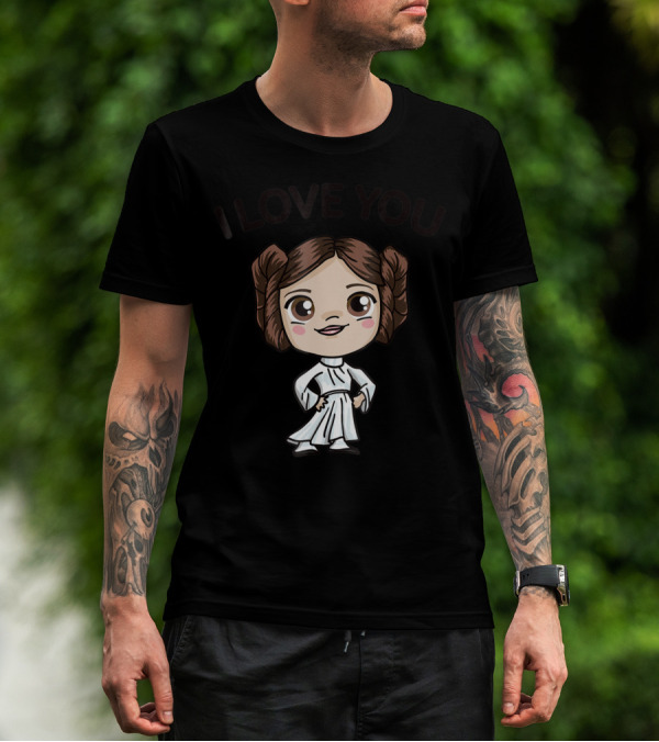Star Wars Princess Leia Chibi Cartoon I Love You T-Shirt