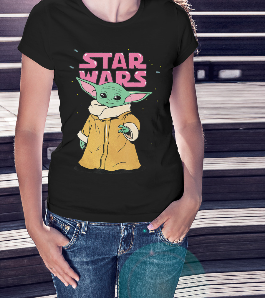Star Wars The Mandalorian The Child Pink Bubble Letters Grogu Cute T-Shirt