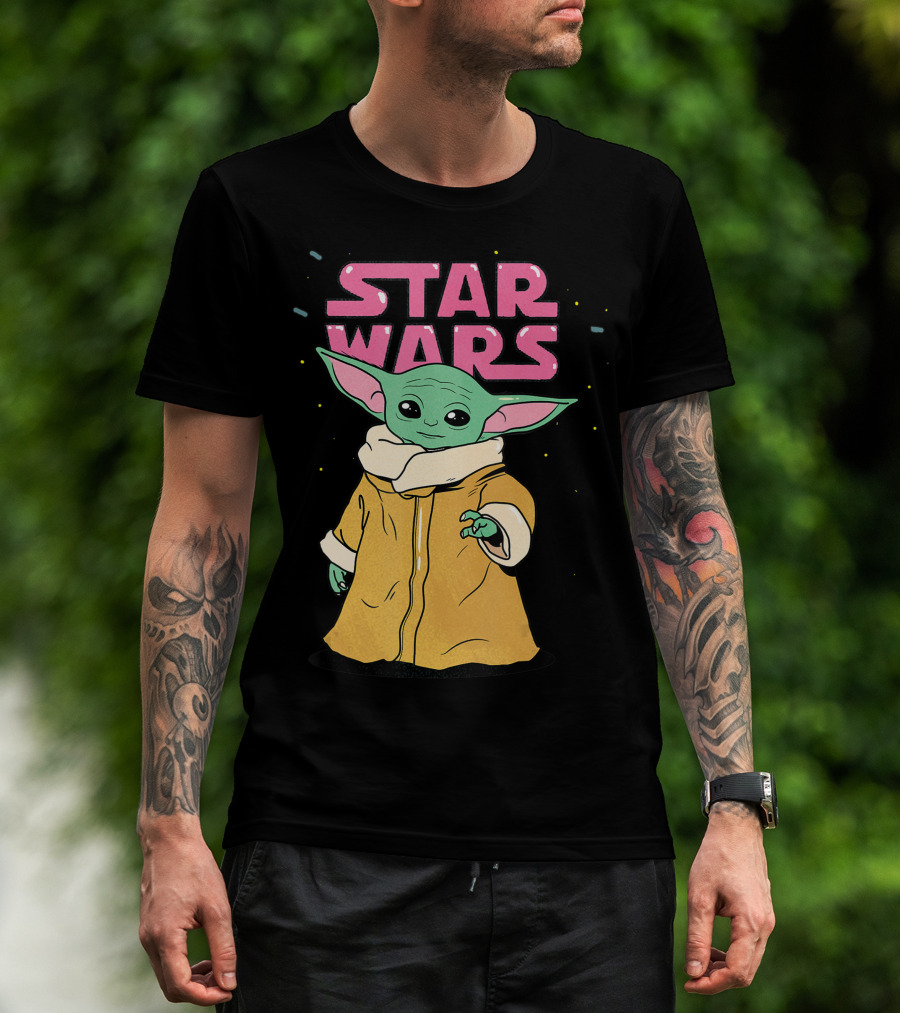 Star Wars The Mandalorian The Child Pink Bubble Letters Grogu Cute T-Shirt