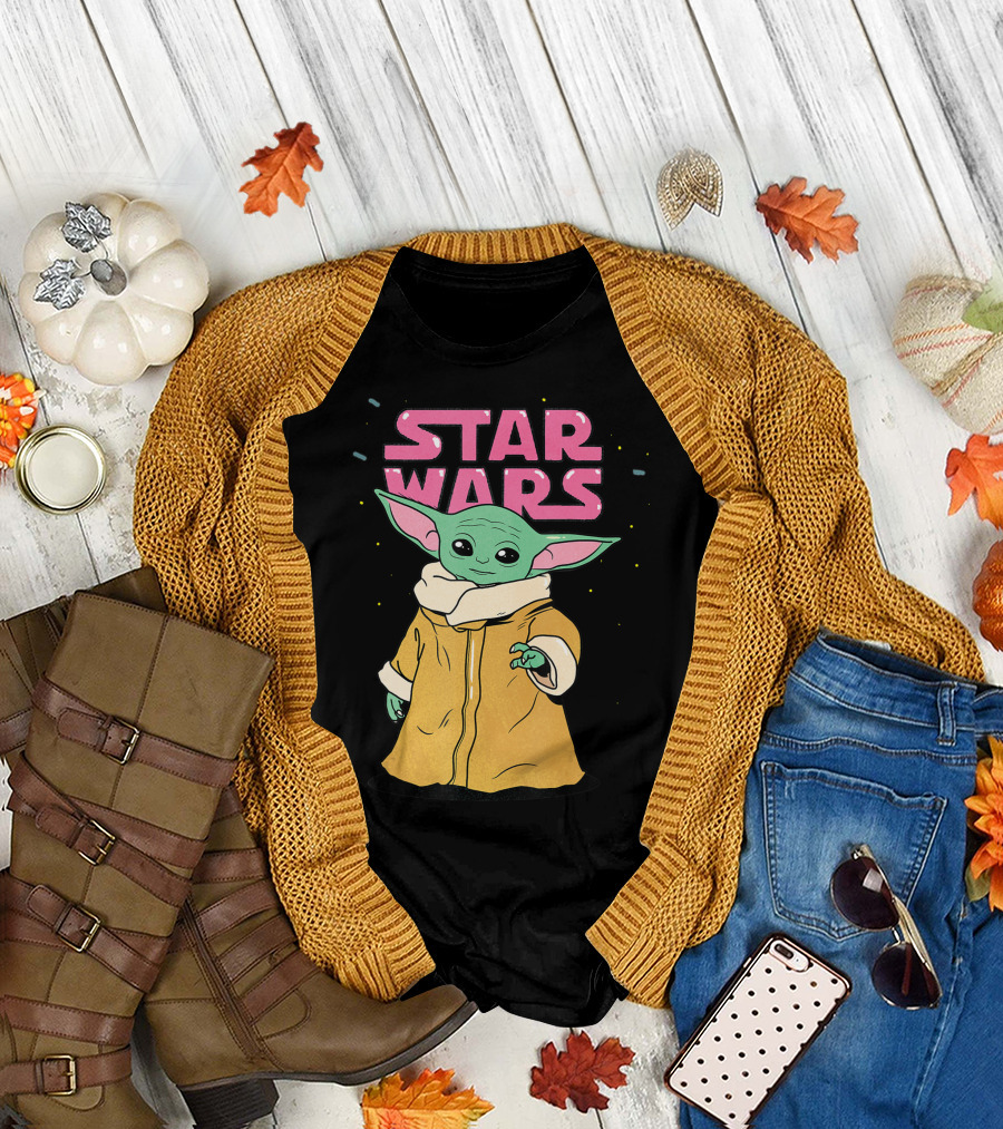 Star Wars The Mandalorian The Child Pink Bubble Letters Grogu Cute T-Shirt
