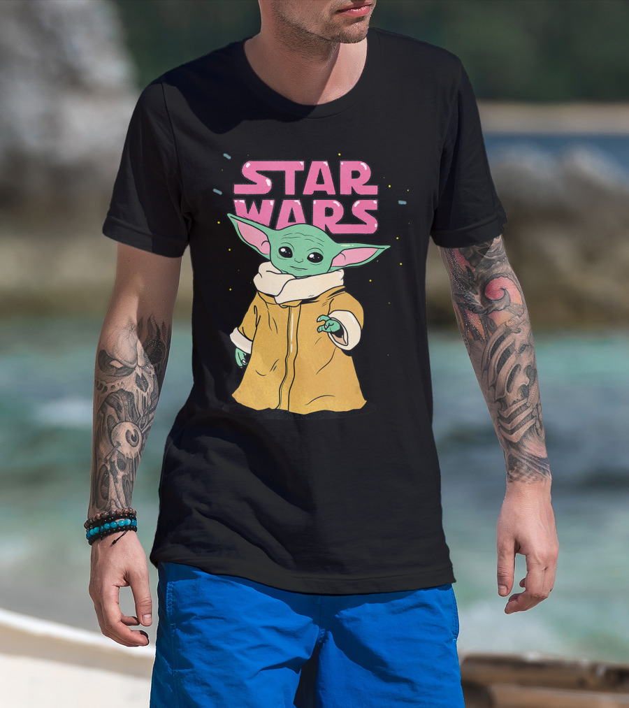 Star Wars The Mandalorian The Child Pink Bubble Letters Grogu Cute T-Shirt
