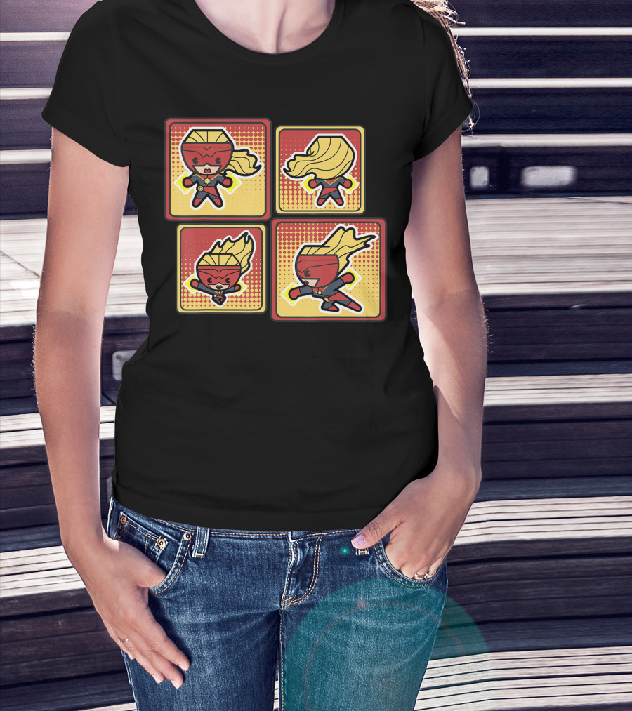 Captain Marvel Kawaii Action Pose Comic T-Shirt