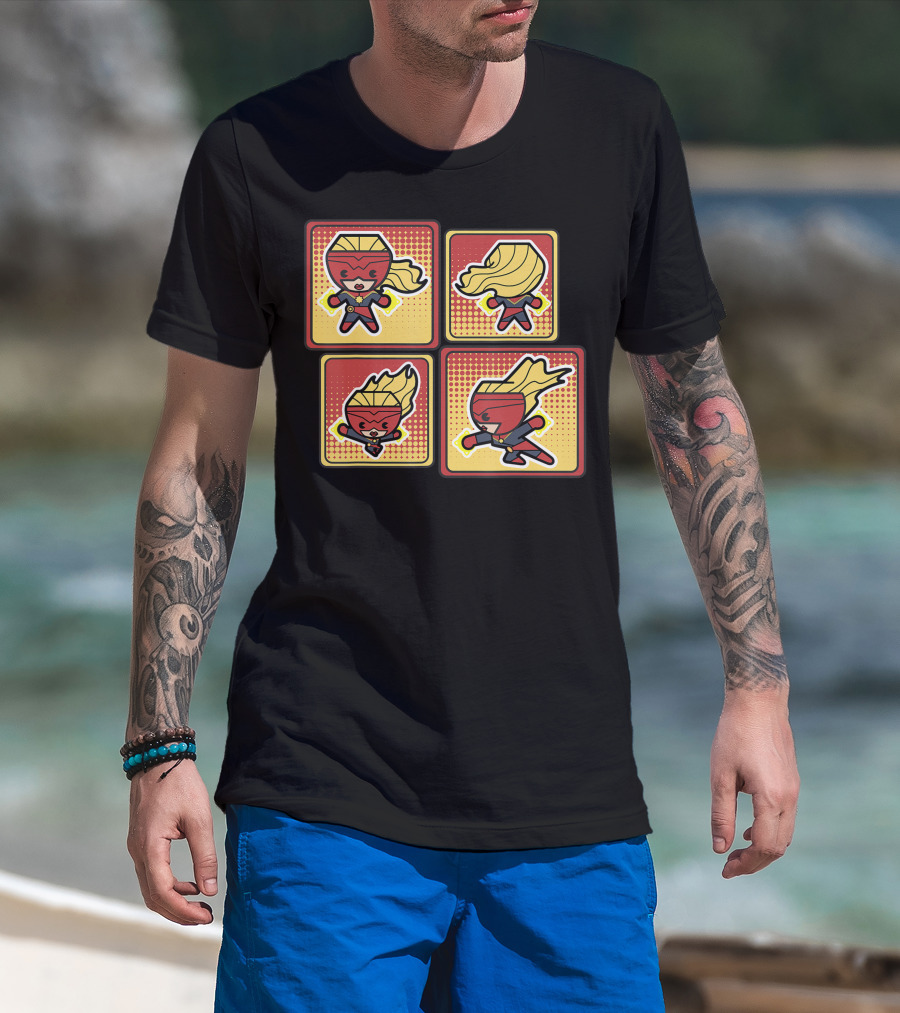 Captain Marvel Kawaii Action Pose Comic T-Shirt