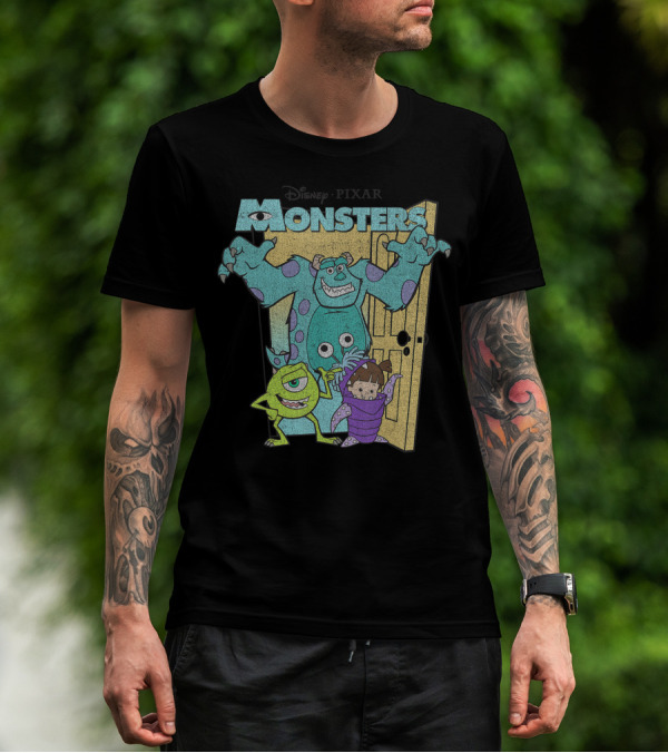 Disney Pixar Monsters Inc Mike Sully Boo Group Door Adventure T-Shirt
