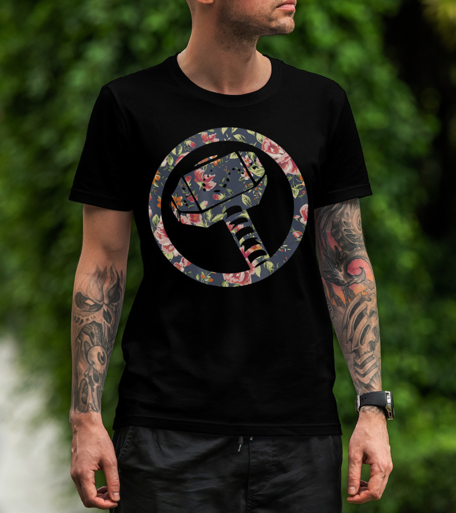 Mjolnir Floral Pattern Hammer T-Shirt