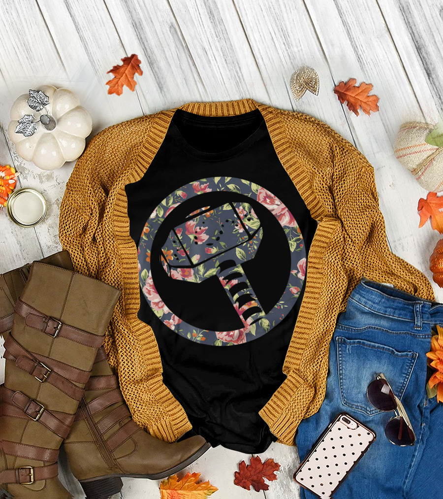 Mjolnir Floral Pattern Hammer T-Shirt