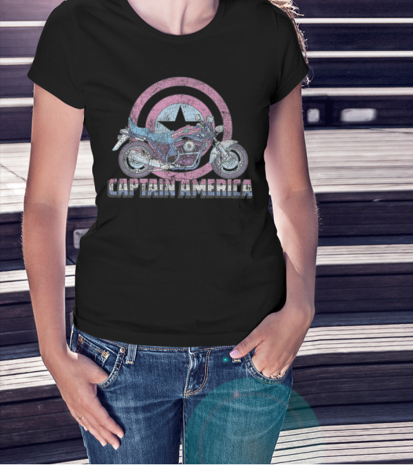 Marvel Avengers Captain America Shield With Motorcycle T-Shirt