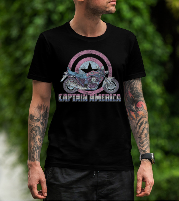 Marvel Avengers Captain America Shield With Motorcycle T-Shirt
