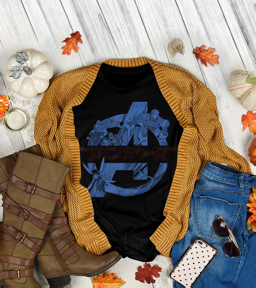 Marvel Avengers Manga Japanese Thor Iron Man Wasp Hulk Captain America Black Widow Avengers T-Shirt