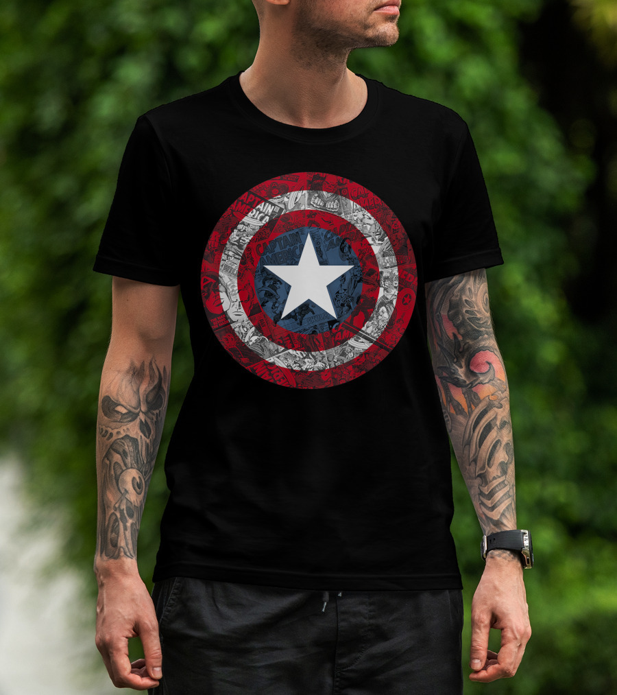Captain America Marvel Avengers Shield Comic Star Iconic Circle T-Shirt